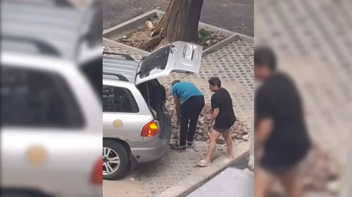 &bdquo;Ние не крадем, само си взимаме&ldquo;: Семейство заснето как товари нови павета от ремонт в Русе