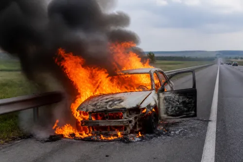 Автомобил изгоря на пътя Гюргево – Букурещ край село Дая