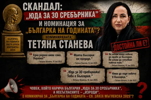 СКАНДАЛНА НОМИНАЦИЯ! Тетяна Станева, която заяви: &bdquo;Юда за 30 сребърника! Това е България&ldquo; е номинирана за &bdquo;Българка на годината&ldquo;