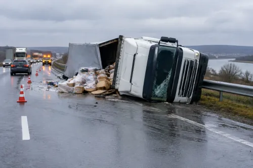 Авария на камион ограничи трафика по I-5 Русе–Бяла