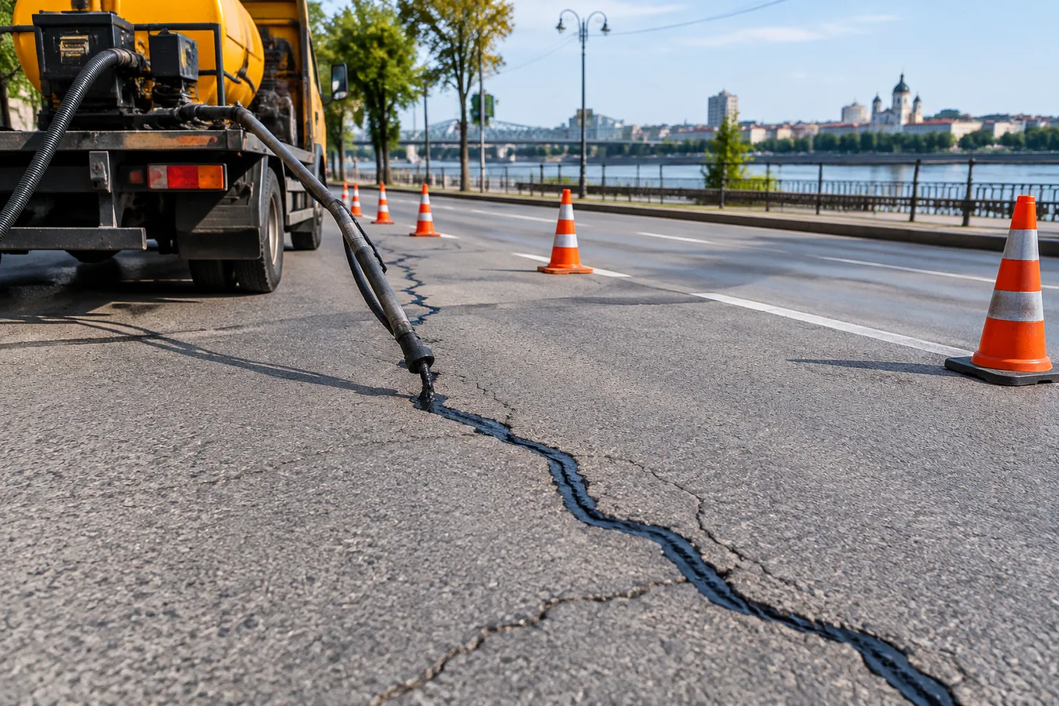 Giurgiu Construcții Edilitare запълва пукнатини по улиците в Гюргево