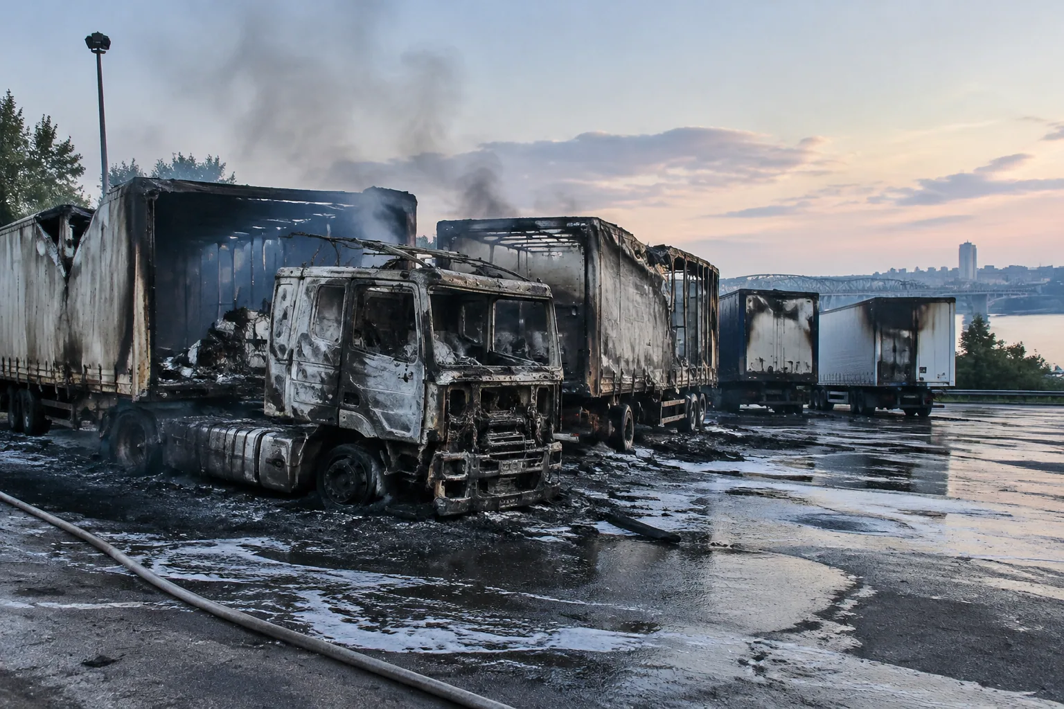Пожар в Русе изпепели влекач и три полуремаркета