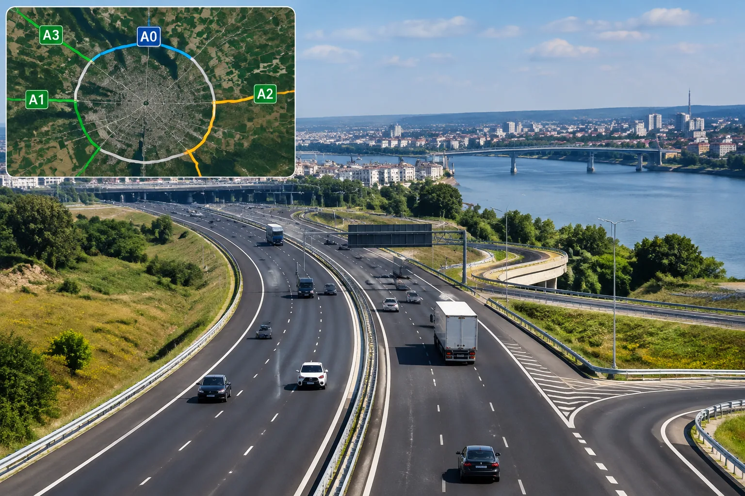 Букурещ отваря 13 км от A0 Север и свързва A1, A2 и A3